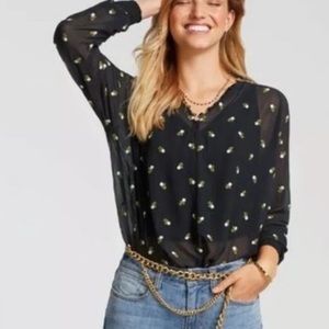Cabi black floral high neck blouse